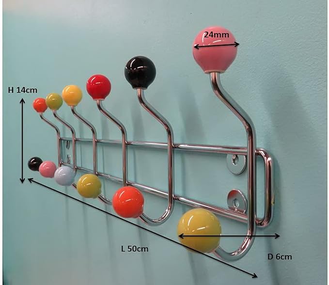 ASPECT Deluxe Wall-Mounted Coat Hanger-12 Hooks, Chrome/Multi, 55x6x12cm, CR03MULTI