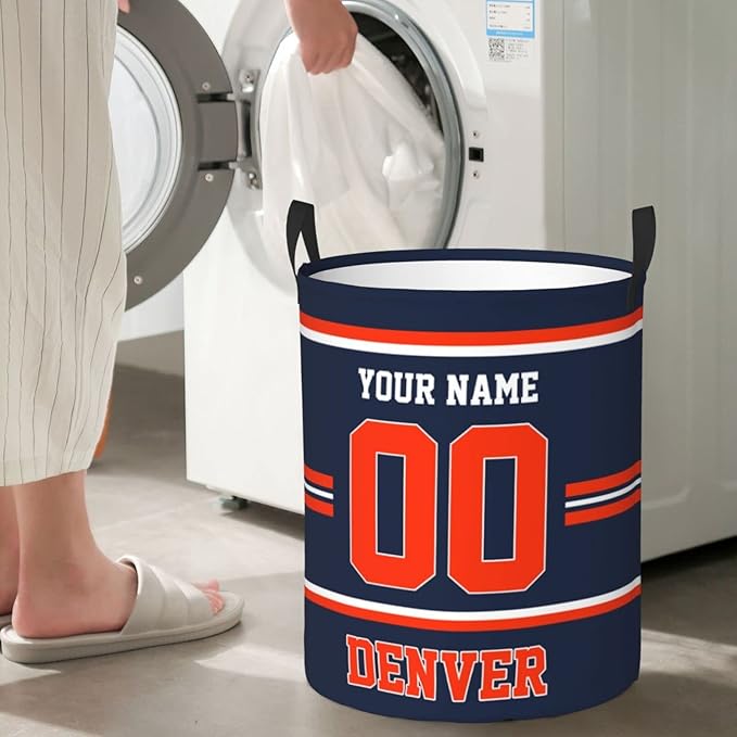 Custom Denver Laundry Hamper Personalized Laundry Basket Customized Name And Number Collapsible Storage Basket for Bedroom Bathroom Living Room Gifts