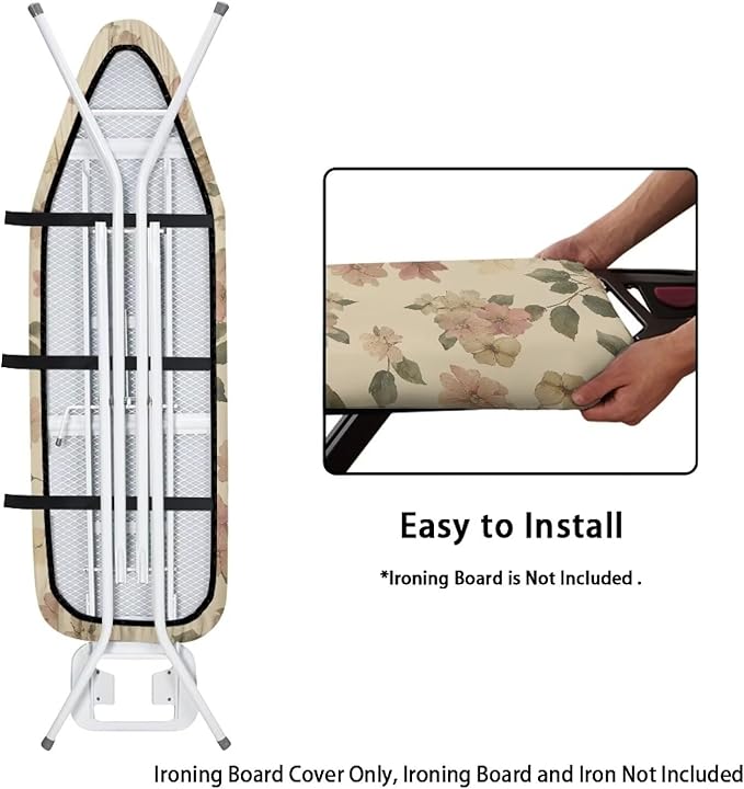 Vintage Flower Ironing Board Cover 15x54 Inch Extra Thick Resistant Scorch and Staining,3 Fasteners,Elastic Edge,Large Protective Scorching Standard Size