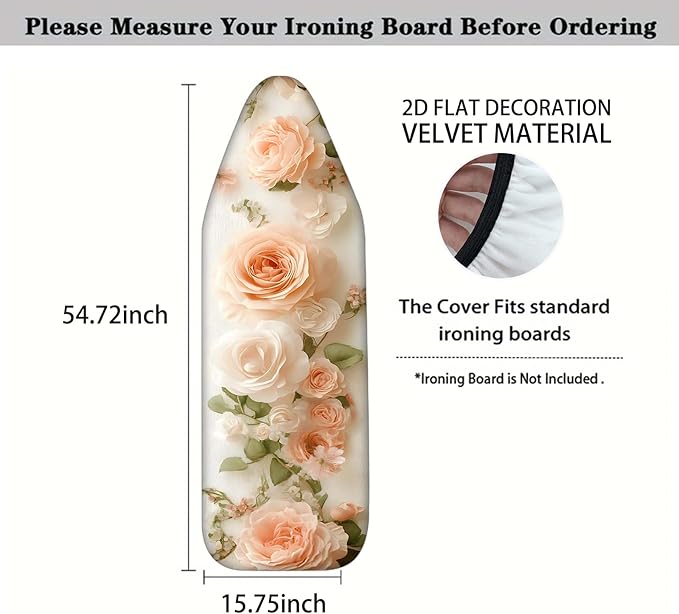 Nuxovilar Ironing Board Cover with Blush Pink Roses Pattern, 15x54 Inches Polyester - Iron Board Cover Pad for Bedroom, Dressing Room, Bridal Suite