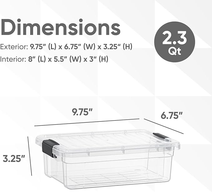 Superio 2.3 Qt Clear Plastic Storage Bin with Lid, Non-Toxic, BPA Free, Odor Free, Organizer Storage Box, Stackable Plastic Tote for Home, Garage, School, and Office, X-Small