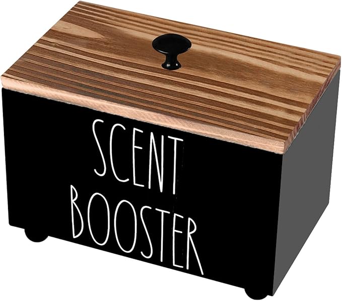 CHONIC Laundry Scent Booster Container, Farmhouse Scent Beads Storage Organization, Rustic Wood Dispenser for Clothing Fragrance Beads, Laundry Room Powder Box, Laundry Detergent Organizer Bin(Black)