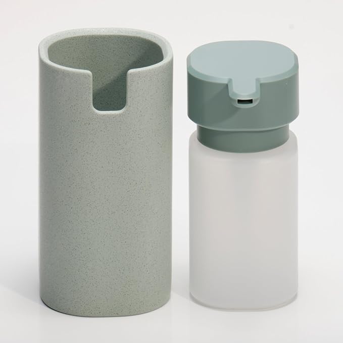 LINE+ARC Modern Easy-to-Press Soap Dispenser (Sage). Cute Bathroom Green Marble Kitchen Sink Ergonomic Liquid Lotion Shampoo Conditioner