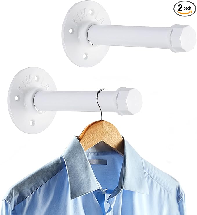 Sumnacon 2 Pcs 5.9 Inch Industrial Pipe Clothes Bar - Heavy Duty Rustic Metal Coat Hanger with Screws, Wall-Mounted Garment Holder Rack for Bedroom/Bathroom/Cabinet/Boutique/Clothing Store, White