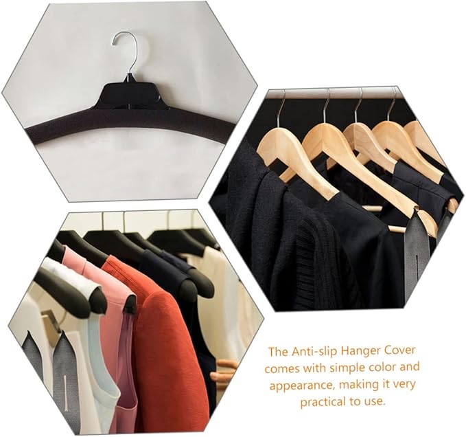 50Pcs Non-Slip Foam Hanger Covers for Clothes - Anti-Skid Hanger Grips Lightweight Sponge Protective Sleeves for Wood Plastic Metal Hangers Black