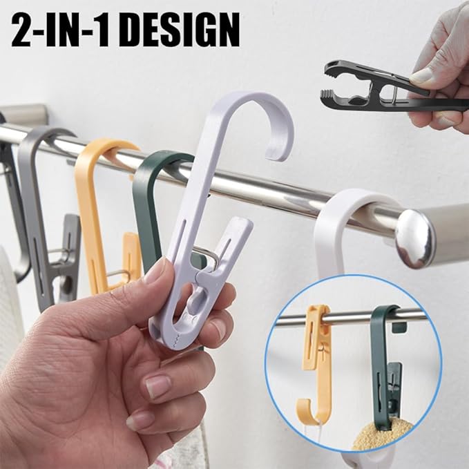 6Pcs Laundry Hooks with Clips Hanger Closet Organizer Clamps Hanging Socks Boot Bras Towels Shower Pegs for Bathroom Wardrobe Kitchen Office Holders Clothes Pins Outdoor, Black