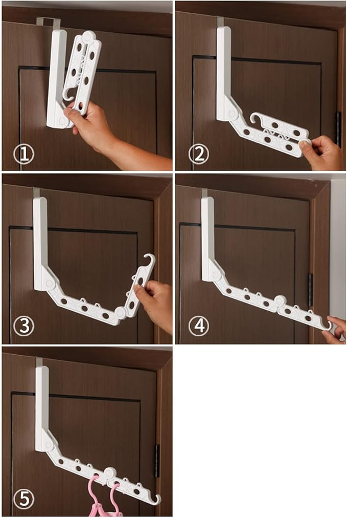 Topyond Over The Door Drying Rack, Foldable Clothes Hanger with 5 Travel Hangers, Space-Saving Wall-Mounted Laundry Rack, Retractable Drying for Dorms, Hotels, Apartments, RVs
