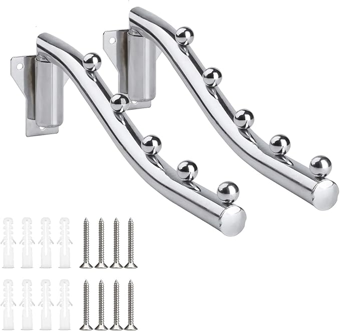 Folding Wall Mount Clothes Hanger Metal, 2 Pack Laundry Hanger Drying Rack Foldable with Swing Arm 180°Rotation Stainless Steel Retractable Wall Mounted Bathroom Clothes Rack Balcony Coat Hooks