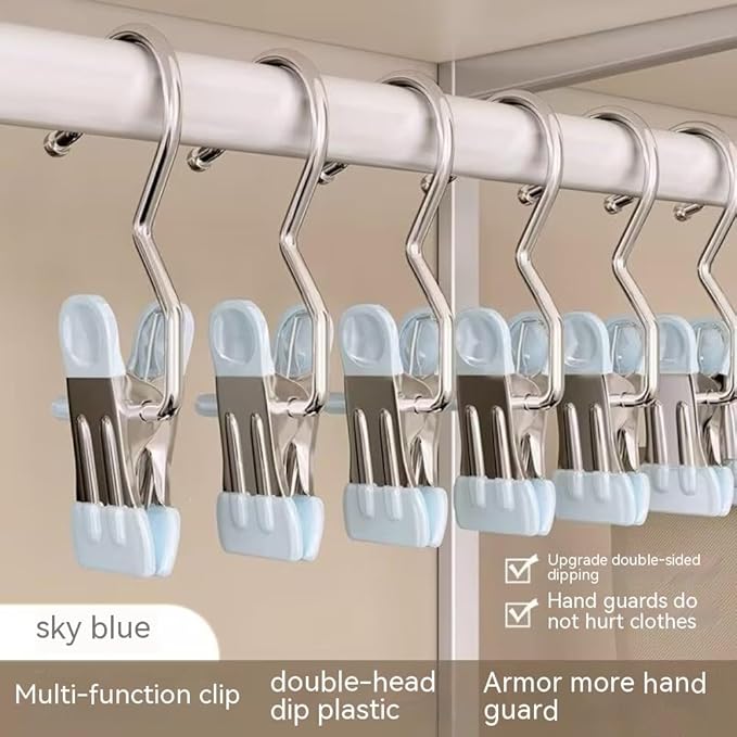 10/30/50Pcs Space-Saving Clothespin, Upgrade Double Head Clamp Dipped Hanger for Closet Hooks Garment Clip Hat Pants Storage Hanging Travel Hook (Blue, 10PCS)