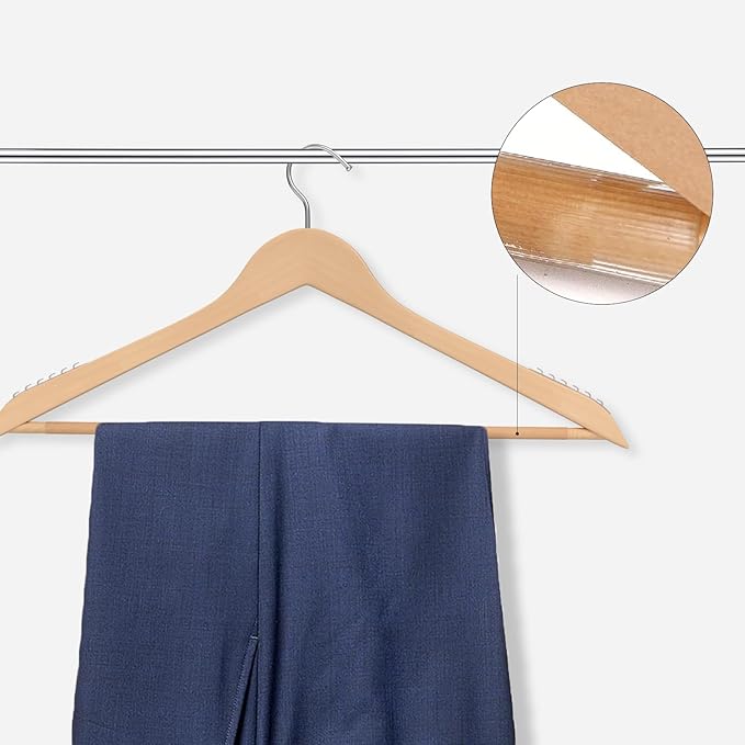 20 Pack Ergonomic Design Wooden Hangers with 360° Swivel Hook, Suit Hanger with Non Slip Pants Bar, Solid Wood Coat Hangers for Dress, Jacket, Pants, Heavy Clothes