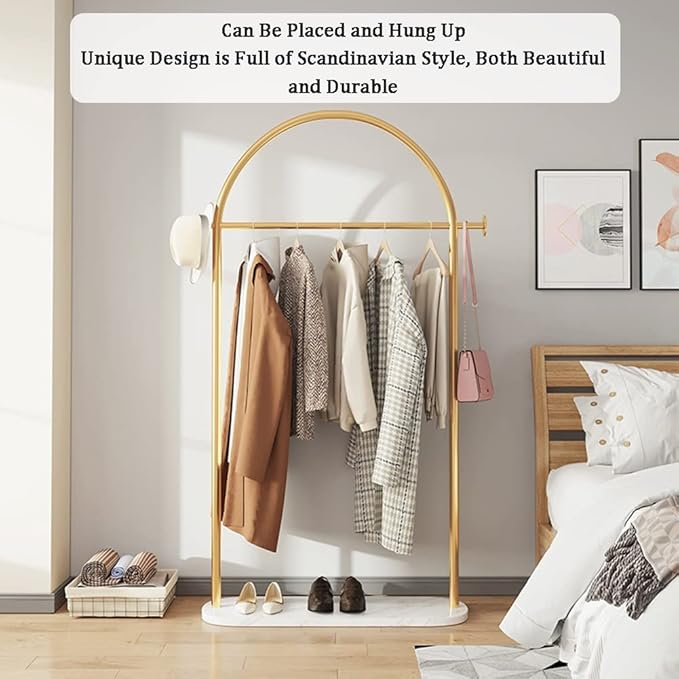 WIGING Coat Rack, Bedroom Floor Household Clothes Rack, Round Clothes Rails Storage Stand for Small Space Bedroom Entryway Shelf (Color : Gold, Size : 65x30x172cm)