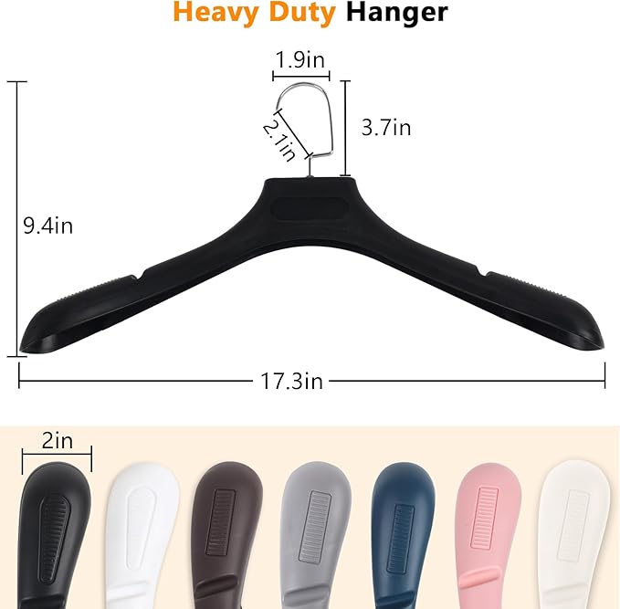 DEDU Suit Hangers for Men 20 Pack, Extra Wide Suit Hanger Non Slip Width 17.7", Thick Plastic Coat Hangers Black with Metal Hook