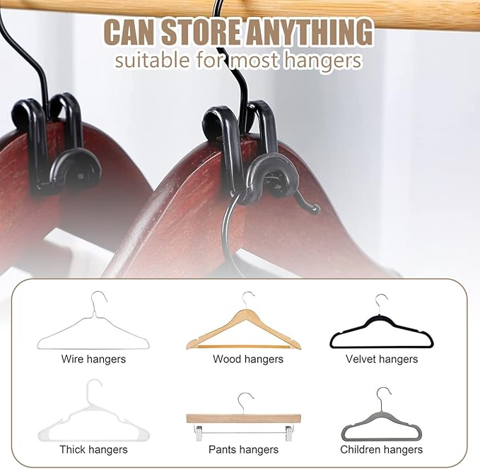 160 PCS Clothes Hanger Connector Hooks S Shaped Space Saving Closet Hanger Extender Hooks Heavy Duty Reusable Clothes Hangers Connector for Wardrobe Closet (Black-160PCS)