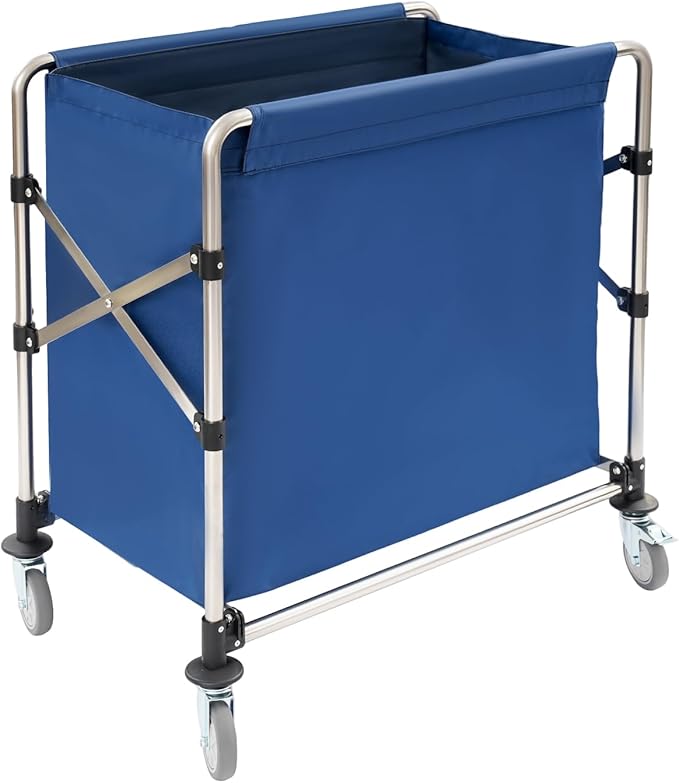 Commercial Laundry Cart with Wheels, 220lbs Laundry Cart for Home Hotel, Capacity Heavy Duty Rolling Hamper with 4 Locking Wheels and Oxford Cloth for Home, Dorm, Hotel, and Commercial Use (Blue)