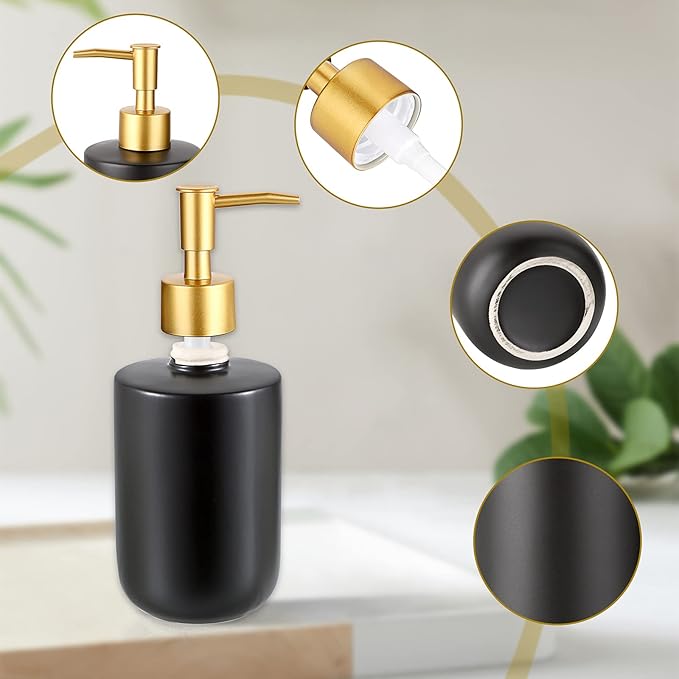Sumnacon Soap Dispenser Bathroom Ceramic Hand Soap Dispenser with Pump, Elegant Dish Soap Dispensers for Kitchen Decorative Black Hand Dispenser for Kichen Sink Bathroom Countertop