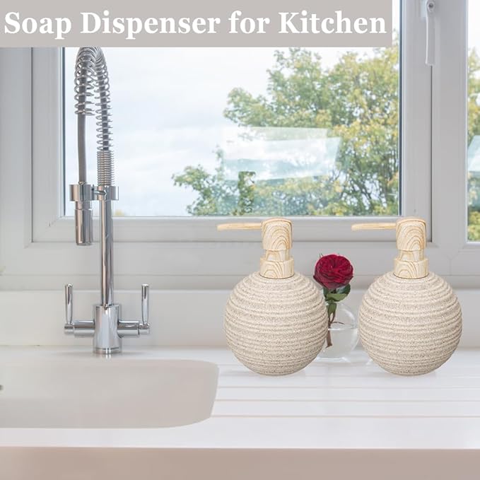 1pcs Hand Soap Dispenser Set, Sandstone Textured Resin Liquid Soap Dispenser for Bathroom Countertop, Heavy & Sturdy Dish Wash Soap Dispenser for Kitchen, Matte Beige