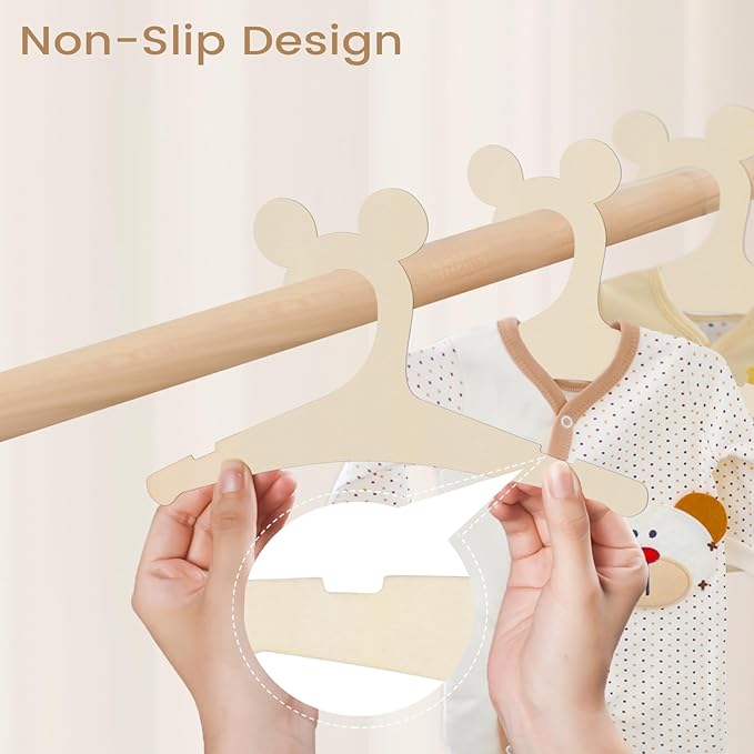 20 Pack Wooden Baby Hangers with Cute Mouse Ears for Newborns & Toddlers, 9 Inch Kids Hangers for Baby Shower, Nursery & Closet Storage