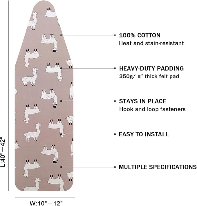 Small Ironing Board Cover and Pad 12 x 42,3 Pairs of Hook and Loop Fastener Straps,Elastic Edges,Cotton Mini Iron Board Cover with Scorch Resistant Thick Padding (12" x 42")
