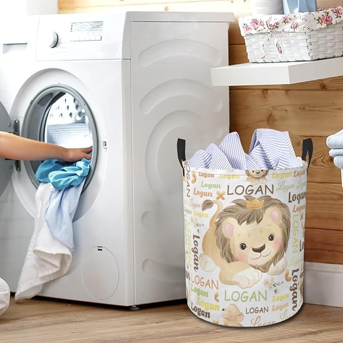 Lion Laundry Basket,Personalized Laundry Hamper for Boys Girls,Custom Laundry Basket With Name, Customized Dirty Clothes Hamper for Bathroom Bedrooms,S-16.5"X 13.8"