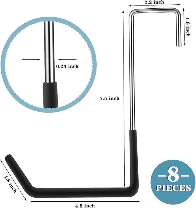 Ferraycle 8 Pieces Rafter Hanger Hook Heavy Duty Large S Hooks Bicycle Hook Vinyl Coated S Hooks Galvanized Steel for Ladder Bike Hangers Sports Equipment Garage Storage Organizer (Black)