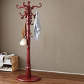 CraftThink Pine Coat Rack, Free Standing Tree Hanger Coat Tree for Clothes, Hats, Bags, Purses, with Double Prong Hooks, for Entryway, Hallway, Bedroom (Round Base 16" L x 16" W x 70" H, Red)