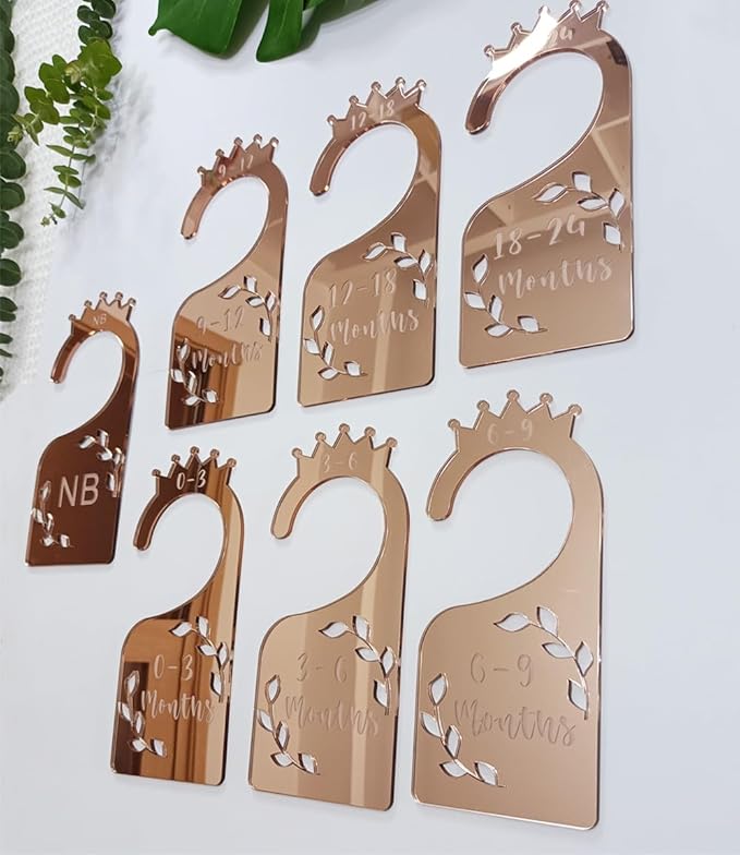 Baby Closet Dividers,Set of 7 Acrylic Mirror Baby Clothes Organizers for Wardrobe Closet Home Nursery from Newborn to 24 Months (Rose Gold Mirror, Model 1)
