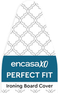 Encasa XO Ironing Board Cover and Pad 54"x15" - Thick 3mm Felt Padding, Drawstring Tightening & Lock, Easy Fit, Scorch & Stain Resistant, Fits Standard Large Ironing Board - White Tiles