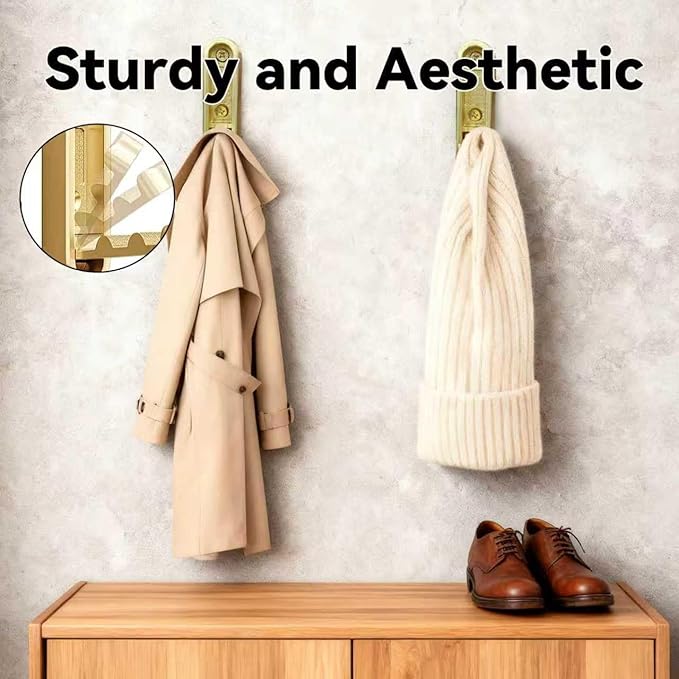 4PCS Folding Coat Hooks,Gold Wall Hooks for Hanging – 4 Folding Coat Hooks, Flip Down Heavy Duty Hooks Robe Hook Wall Mounted for Clothes, Towels, Hats & More