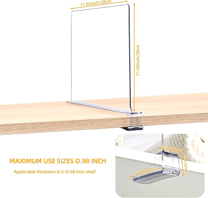 Shelf Dividers，Vertical Purse Organizer for Closet，Thickened and Sturdy Shelf Organizer for Sweater, Shirts, Handbags,8" Tall x 11" (6 Pcs)