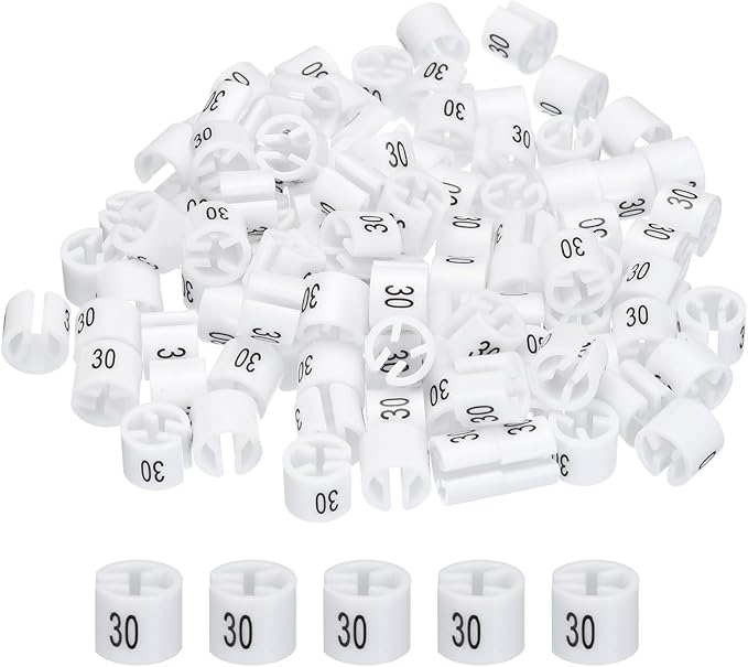 MECCANIXITY Clothes Hanger Marker Colored Hanger Sizer Garment Markers Tag (Number 30, White) for Garment Clothing Color Coding, Pack of 100 Pcs