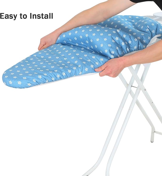 Ironing Board Cover and Pad Standard Size 15 x 54,3 Pairs of Hook and Loop Fastener Straps,Elastic Edges,Cotton Iron Board Cover with Scorch Resistant Thick Padding (Pattern D)