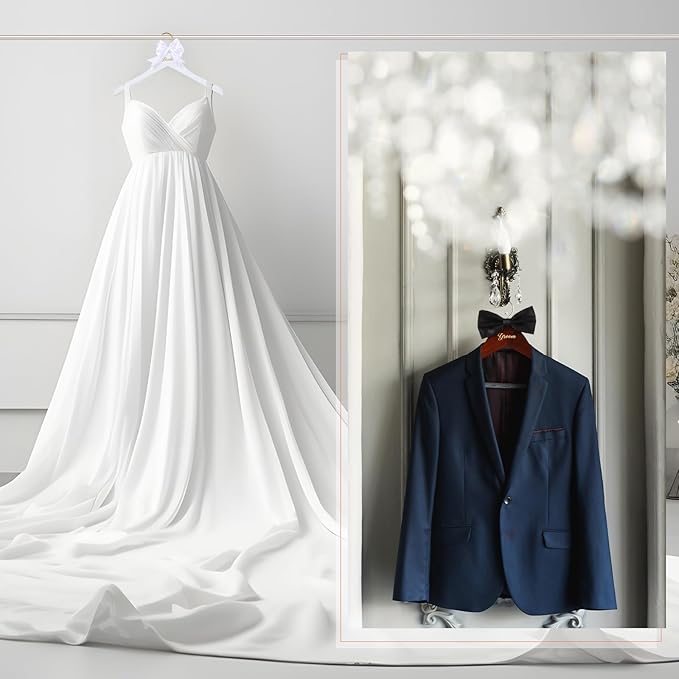 2 Pcs Bride Hanger for Wedding Dress Bride and Groom Wooden Wedding Dress Hanger Set with Bow Tie for Tuxedo Suit Gift Bridal Party Shower
