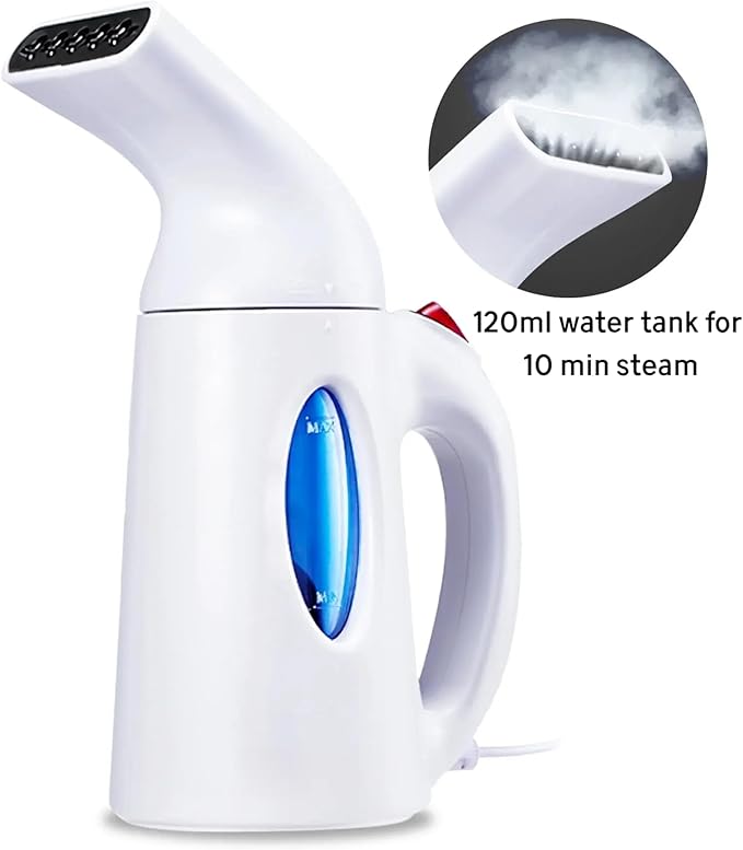 Steamer for Clothes, Handheld Garment Steamer, Portable Clothes Steamer Remove Wrinkle, Ideal for ALL Fabrics, 12 minutes Continuous Steam, One button Design, Easy to Use, mini (White)