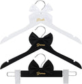 3 Pcs Bride and Groom Hangers for Dress Suit with Clips Wedding Wooden Hanger with Bow Tie for Mr and Mrs Shirt Tuxedo Suit Bridal Wedding Gift Bridesmaid Party Shower (Black,White)