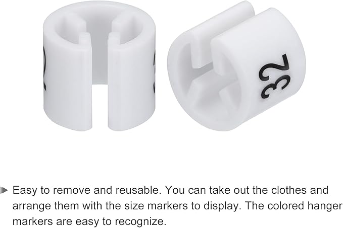 MECCANIXITY Clothes Hanger Marker Colored Hanger Sizer Garment Markers Tag (Number 32, White) for Garment Clothing Color Coding, Pack of 100 Pcs