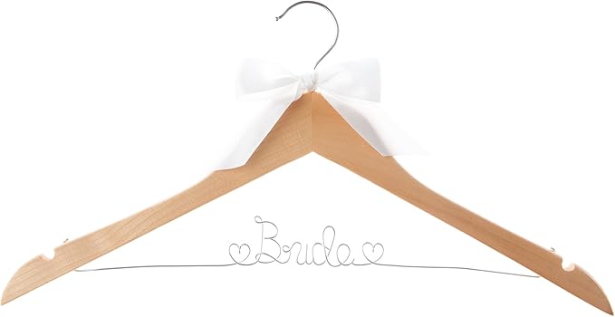 Ella Celebration Bride Wedding Dress Hanger Natural Wood, Wooden and Wire Hangers for Dresses (Natural Wood Silver Wire)
