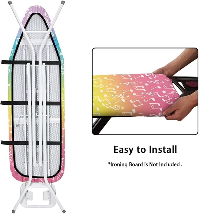 GLENLCWE Rainbow Music Note Ironing Board Cover,Colorful Iron Pad Covers Non Slip with Hook and Loop,Thick Padding Iron Board Cover Protector Washable