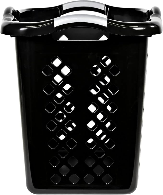 black laundry basket,plastic laundry basket with handles,Dirty Clothes basket for Bathroom, Apartment, or Dorm Room,Black,2 bushel, 2 pack