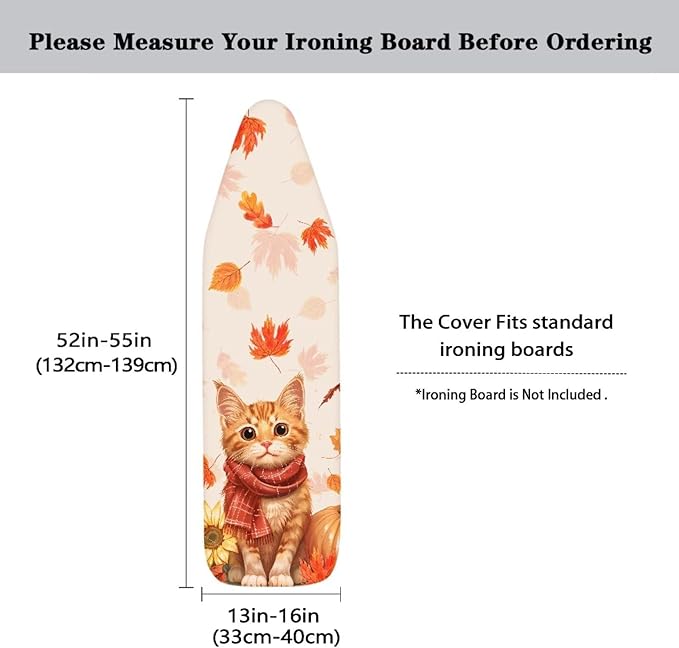 GLENLCWE Orange Cat Ironing Board Cover for Women,Thanksgiving Thick Iron Pad Board Cover Heavy Duty Scorch Resistant,Keep in Place Fall Decorations