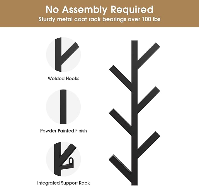 RRG Vertical Coat Rack Wall Mounted 16 Inch, Metal Vertical Hat Rack for Wall, Modern Coat Rack Tree for Hats, Jackets, Bags, Entryway Bedroom (Height 16")
