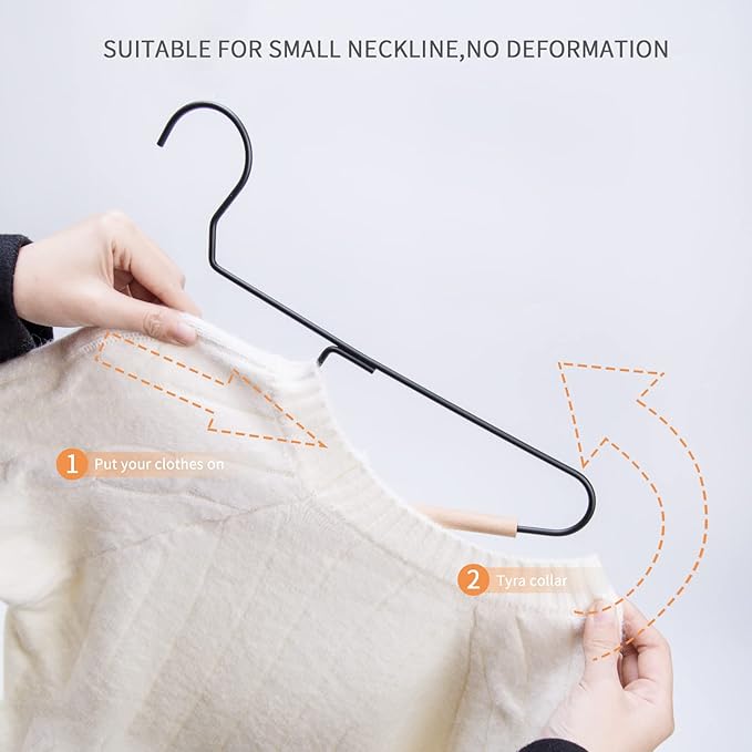 Nature Smile Premium Black Matt Metal Suit Clothes Hanger 20 Pack with a Smooth Beech Wood Pants Bar,Unique Coat Hanger Dress Hanger Shirt Hanger