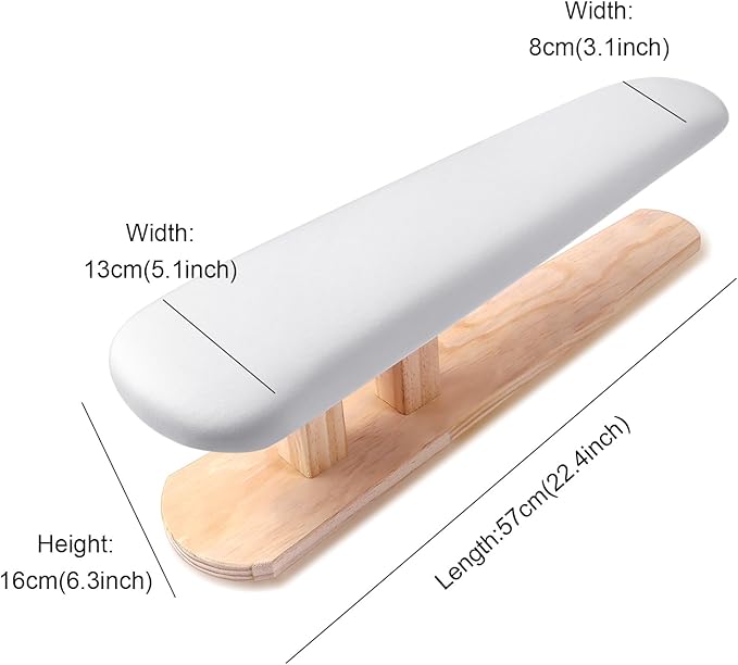 Upgraded Padded Longer Sleeve Ironing Board,Sleeves & Chest Tailor, Portable Sleeve Ironing Board with Wooden Base for Daily Ironing at Home, Laundry Rooms, Travel Use(57x13cm)