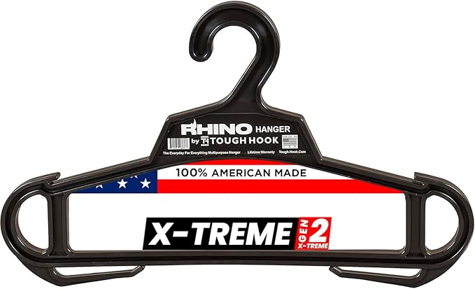 Rhino Tough Hook Xtreme Heavy Duty Clothes Hangers – USA-Made Military Grade Coat Hanger for Body Armor & Jacket – 200-lb Cap Suit Hangers for Heavy Apparel, 1 Black