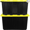 BLACK & YELLOW 27-Gallon Storage Bin with Snap-on Lid, Heavy Duty Plastic Storage Bins with Lid, Stackable, 2 Pack