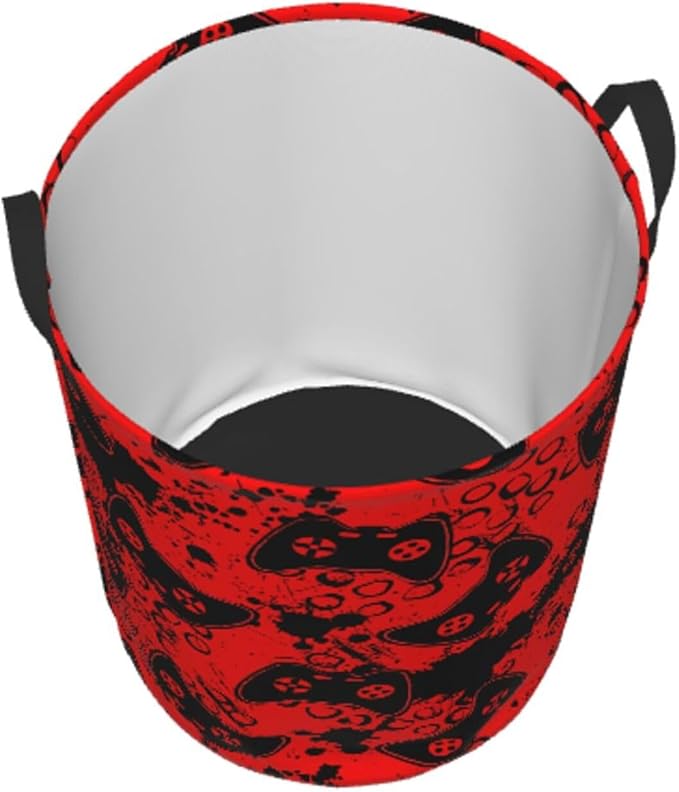 Game Joysticks Red Background Round Laundry Hamper Storage Basket Toys Clothes Organizer Bin For Home Bathroom Bedroom Dorm Nursery, 38l