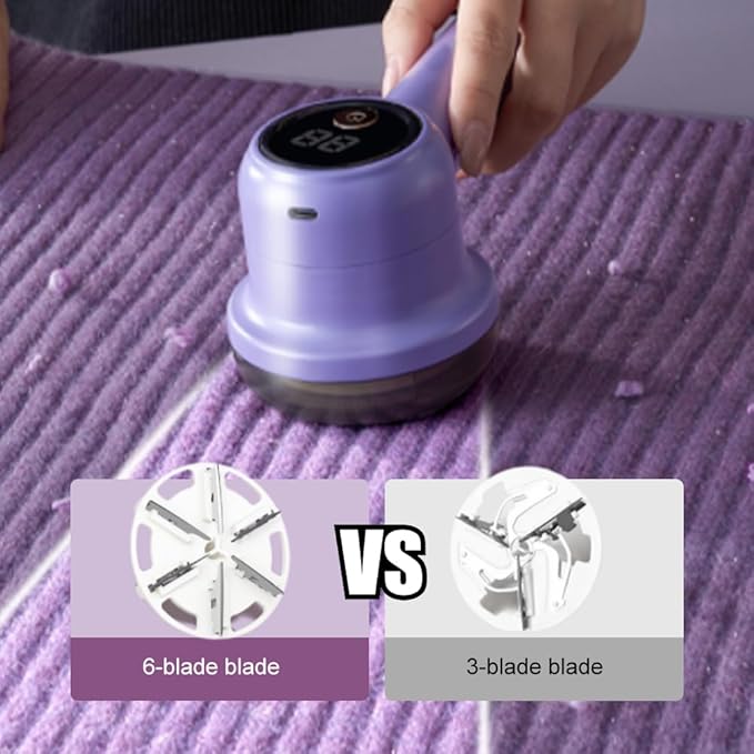 Rechargeable Fabric Shaver Fuzz Remover, 2026 Ungraded Electric Lint Remover Shaver, 3 Modes Lint Remover for Clothes, Digital LED Display to Remove Pilling for Clothes Furniture Couch (Purple)