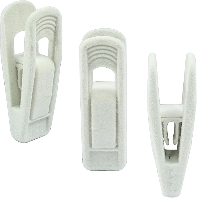 Hordion 60Pcs Ivory Velvet Hanger Clips, Strong Finger Clip Non-Slip Pants Hangers Velvet Clips for Thin Felt Hangers