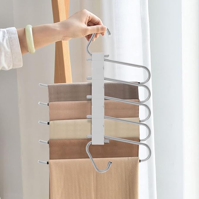 2 Pack Pants Hangers Space Saving, Anti-Slip Multi-Functional Pants Rack, Thickened Stainless Steel Tube, Two Hanging Modes Suitable for Jeans Trousers Skirts Scarf-Grey