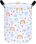 Rainbow Print Round Laundry Hamper Storage Basket Bins Clothes Nursery Hamper for Home, Gift Storage Bins with Handles