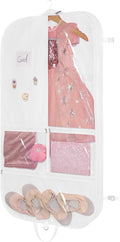 Univivi White Garment Bags for Dance Costumes 40 Inch Dance Costume Garment Bag for Girls, 3 Medium Clear Zipper Pockets and 2 Back Zippered Pocket, with 1 xPendant, 3 x Badge